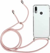 Voor Motorola Moto E6 Plus Four-Corner Anti-Fall transparante TPU beschermhoes met lanyard (roze)