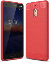 Geborsteld textuur koolstofvezel schokbestendig TPU-hoesje voor Nokia 2.1 (rood)