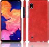 Schokbestendige Litchi Texture PC + PU beschermhoes voor Galaxy A10 (rood)
