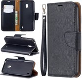 Litchi textuur pure kleur horizontale flip pu lederen tas met houder en kaartsleuven en portemonnee en lanyard voor Nokia 2.2 (zwart)