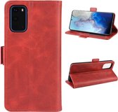 Voor Galaxy S20 dubbele gesp Crazy Horse Business Holster met kaarthouder portemonnee Beugelfunctie (rood)