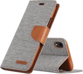 MERCURY GOOSPERY CANVAS DAGBOEK Denim Texture Horizontal Flip lederen tas voor iPhone XR, met houder & kaartsleuven & portemonnee (grijs)