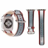 Voor Apple Watch Series 3 & 2 & 1 42 mm rood + grijs streeppatroon PU lederen polsband