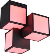 LED Plafondlamp WiZ - Smart LED - Plafondverlichting - Iona Oski - 24W - Aanpasbare Kleur - 3-lichts - RGBW - Vierkant - Mat Zwart - Aluminium