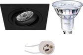 PHILIPS - LED Spot Set - SceneSwitch 827 36D - Prima Borny Pro - GU10 Fitting - Dimbaar - Inbouw Vierkant - Mat Zwart - 1.5W-5W - Warm Wit 2200K-2700K - Kantelbaar - 92mm