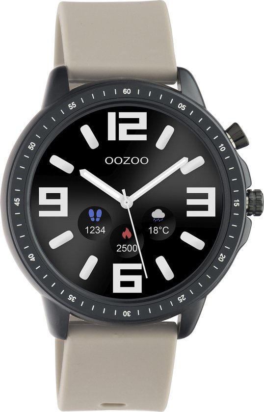 OOZOO Smartwatch - Zwarte horloge met taupe rubber band