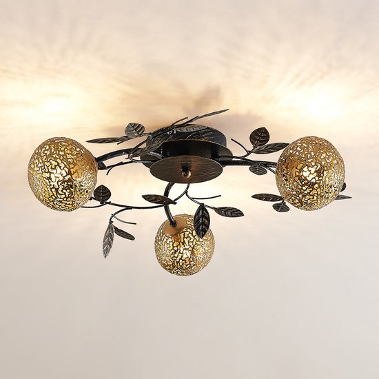Lucande - plafondlamp - 3 lichts - ijzer - H: 13 cm - G9 - zwart, goud