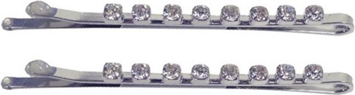 Haarsoires Haarspeld Schuifspeldjes 5cm - 8 Strass Steentjes - Zilver - Set van 2 - Haarklem - Haarclip - Haaraccessoires voor Dames & Kinderen - Hair Clip - Decoratieve Haaraccessoire