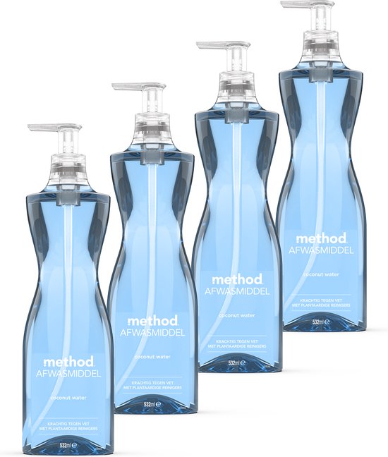 Method Afwasmiddel Voordeelverpakking 4 x 532 ml - Ecologisch - Krachtig tegen Vet - Kokoswater Geur