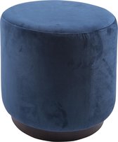 Leitmotiv Poef met houten rand - Poef - Fluweel - 38x36cm - Blauw (Jeansblauw)