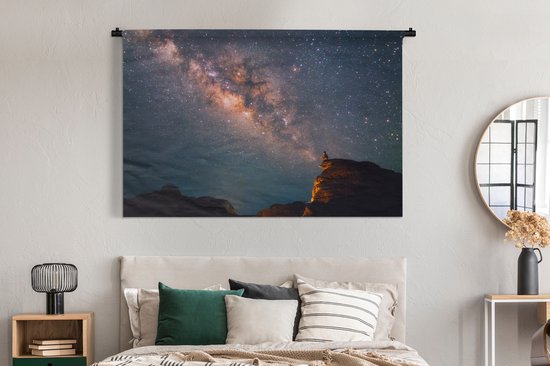 Tapisserie Voie lactée - Voie lactée au-dessus d'un paysage de montagne Tapisserie coton 180x120 cm - Tapisserie avec photo XXL / Groot format !