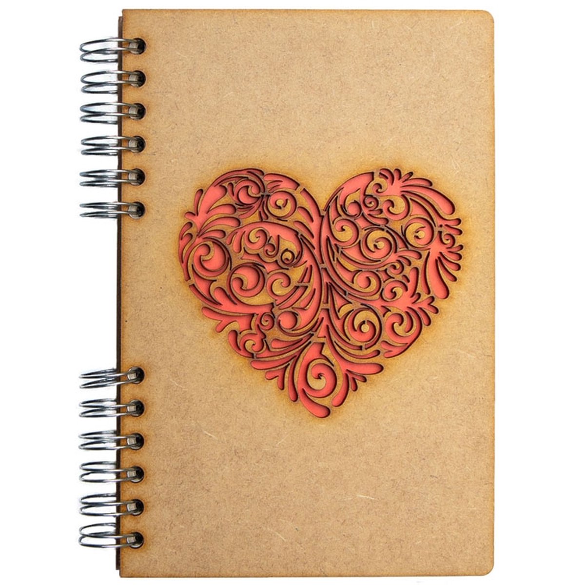KOMONI - Duurzaam houten Notitieboek - Dagboek - Gerecycled papier - Navulbaar - A6 - Gelinieerd - Rood Hart