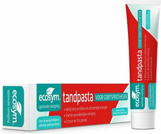 Foto: Ecosym tandpasta voor gebitsprothese tandpasta voor reiniging van kunstgebit of uitneembare beugel voor dagelijks gebruik schoon en fris gevoel in de mond 75 ml