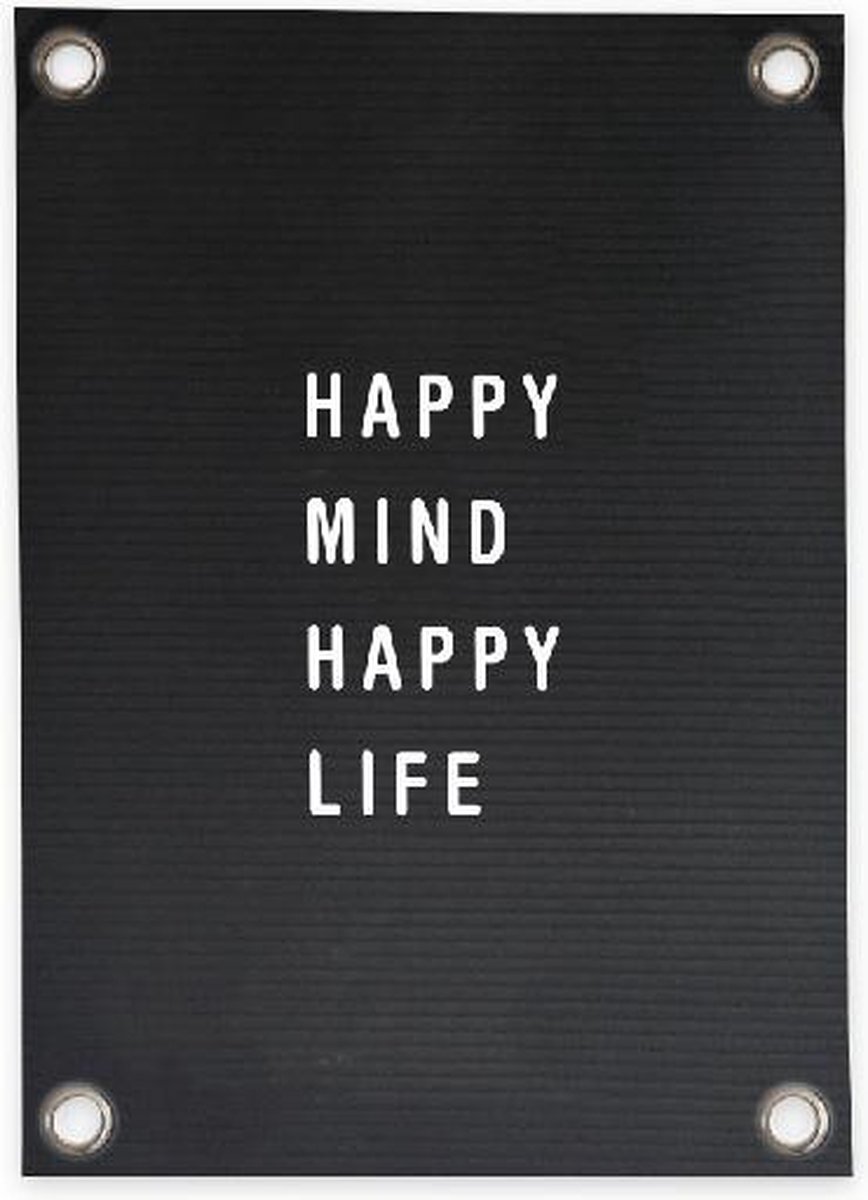 Villa Madelief Tuinposter Letterbord Happy Mind Happy Life - 50x70cm - Vinyl - Tuindecoratie - Schuttingposter - Tuindoek - Buitenposter voor in de tuin - Waterafstotend - Letterbord Collectie