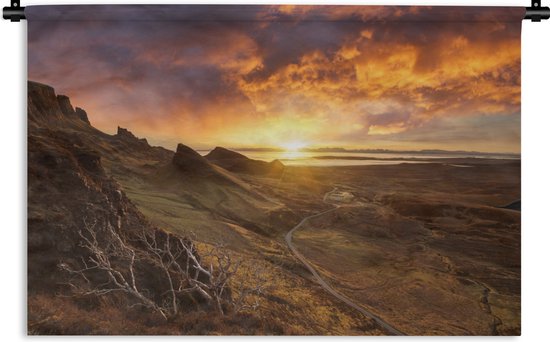 Wandkleed Skye - Zonsondergang achter de bergen op het eiland Skye in Schotland Wandkleed katoen 120x80 cm - Wandtapijt met foto