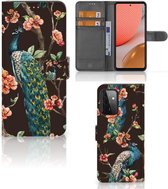 Telefoonhoesje Samsung Galaxy A72 Flipcase Cover Pauw met Bloemen