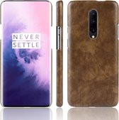 Schokbestendige Litchi Texture PC + PU-hoes voor OnePlus 7 Pro (bruin)