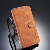 DG.MING Retro Oil Side Horizontal Flip Case voor iPhone XS Max, met houder & kaartsleuven & portemonnee (bruin)
