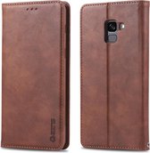 Voor Galaxy A8 2018 AZNS Retro Texture Magnetische Horizontale Flip PU Leren Case met Houder & Kaartsleuven & Fotolijst (Bruin)