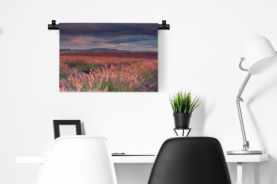 Tapisserie Calme - Champ de lavande au coucher du soleil calme Tapisserie murale en coton 60x40 cm - Tapisserie murale avec photo