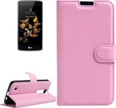 Voor lg k8 litchi textuur horizontale flip lederen tas met houder en kaartsleuven en portemonnee (roze)