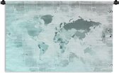 Wandkleed WereldkaartenKerst illustraties - Wereldkaart in lichtblauwe kleuren op een achtergrond van krantenpapier Wandkleed katoen 90x60 cm - Wandtapijt met foto