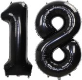 Folie Ballon Cijfer 18 Jaar Zwart 70Cm Verjaardag Folieballon Met Rietje