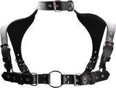 Men Harness with Neck Collar- Premium Leather - Black - One Size - Bondage Toys