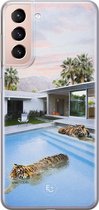Samsung Galaxy S21 Plus siliconen hoesje - Tijger zwembad - Soft Case Telefoonhoesje - Multi - Print