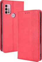 Motorola Moto G30 Hoesje - Mobigear - Retro Slim Serie - Kunstlederen Bookcase - Rood - Hoesje Geschikt Voor Motorola Moto G30