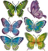 6x stuks decoratie vlinders stickers 12 cm - Plakstickers dieren voor agenda of kinderkamer