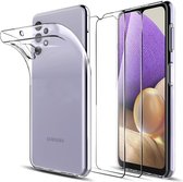 Samsung Galaxy A32 4G Tempered Screenprotector 2 x gehard glas + TPU siliconen achterkant hoesje - transparant