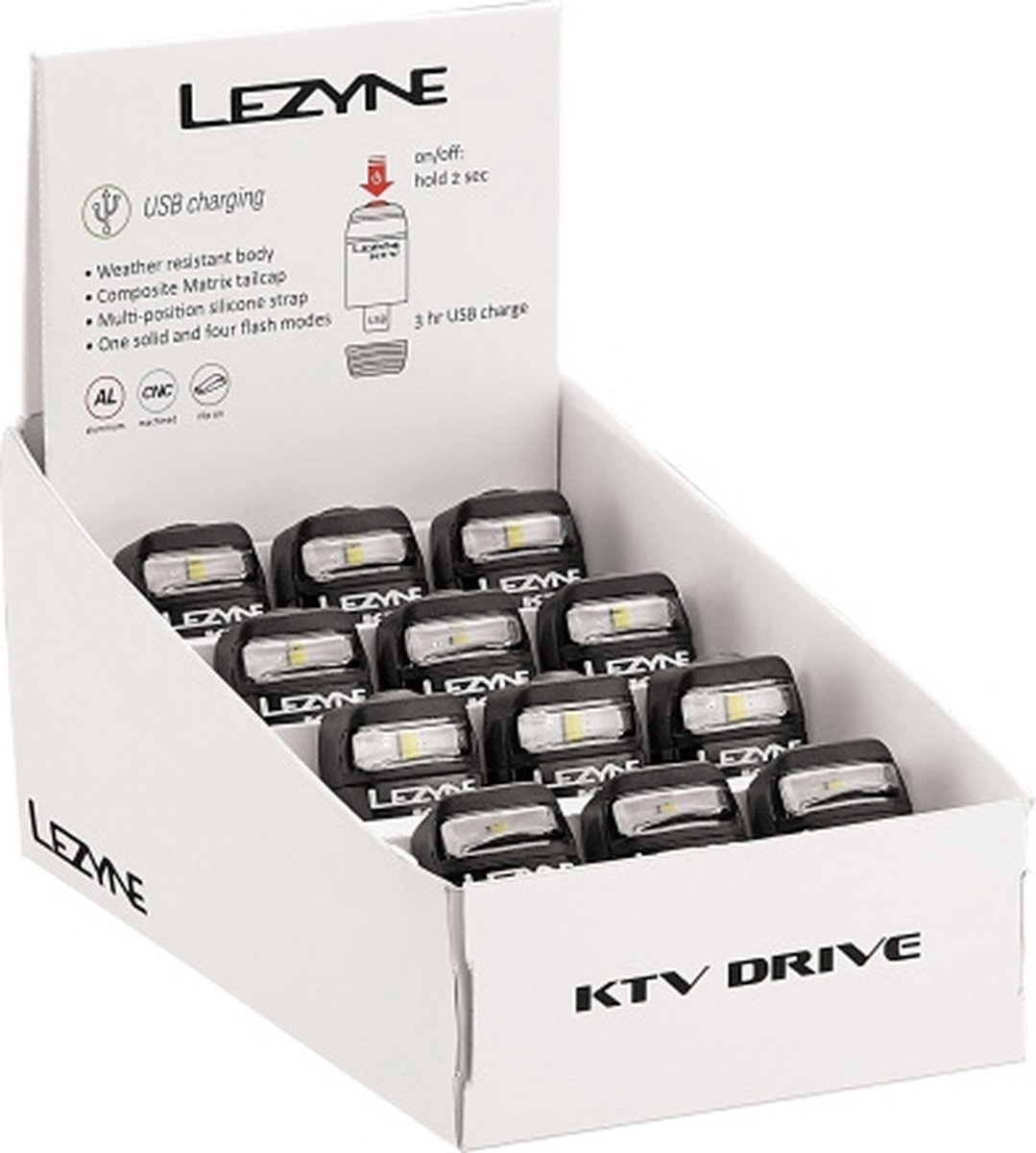 Lezyne KTV Box Set Voorlicht 15 Lm - Voorlicht set - Led - 12 stuks - 15 lumen - Zwart