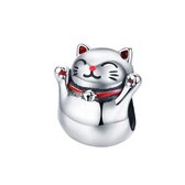 Lucky cat bedel | Maneki neko kat bead | Zilverana | geschikt voor Biagi , Pandora , Trollbeads armband | 925 zilver