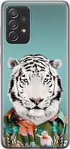 Samsung Galaxy A72 hoesje siliconen - Witte tijger - Soft Case Telefoonhoesje - Print / Illustratie - Blauw
