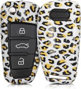 kwmobile autosleutelhoes voor Audi 3-knops autosleutel - hardcover beschermhoes - Luipaard design - zwart / geel / wit