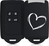 kwmobile autosleutelhoes voor Renault 4-knops Smartkey autosleutel (alleen Keyless Go) -Siliconenhoes in wit / zwart - Sleutelcover