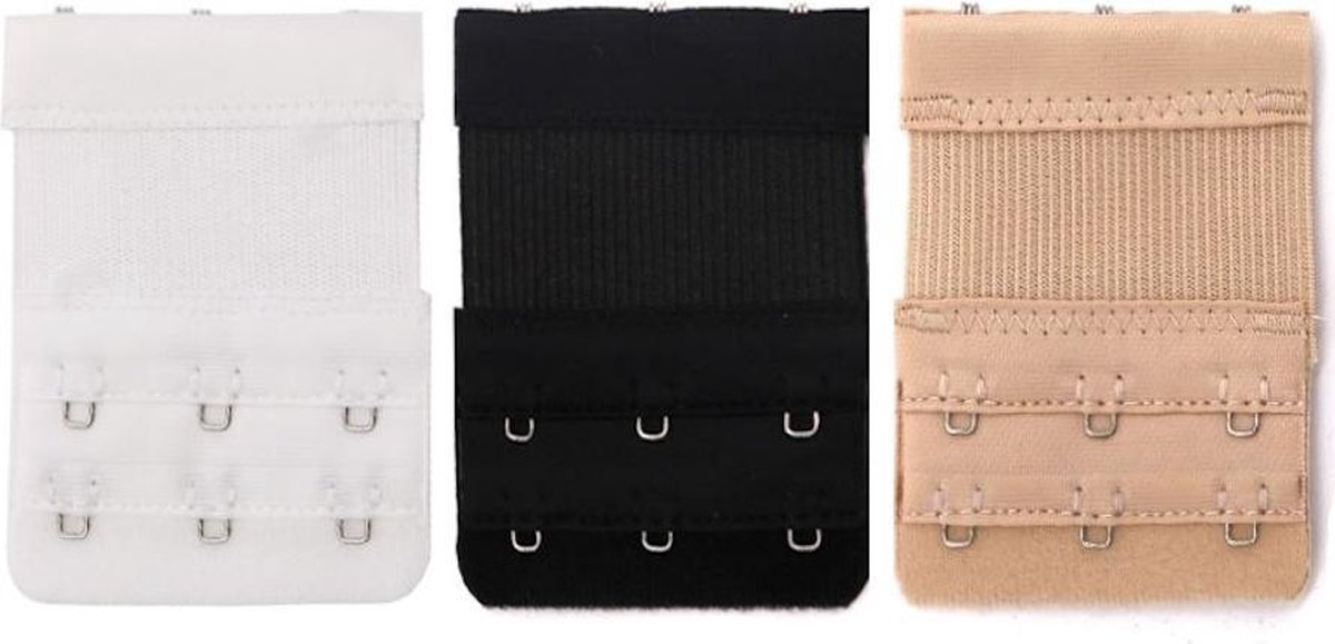 Trendfield Bh Verlengstuk 3 Haaks Elastisch - 3Pack - Zwart, Wit en Beige