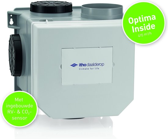 Itho Daalderop CVE-S ventilatie-unit 415 m³/h energiezuinig met CO2 en vochtsensor, Perilex stekker