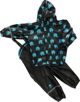 CeLaVi - Regenpak met Olifant print voor kinderen- Zwart - maat 90 (86-98cm)