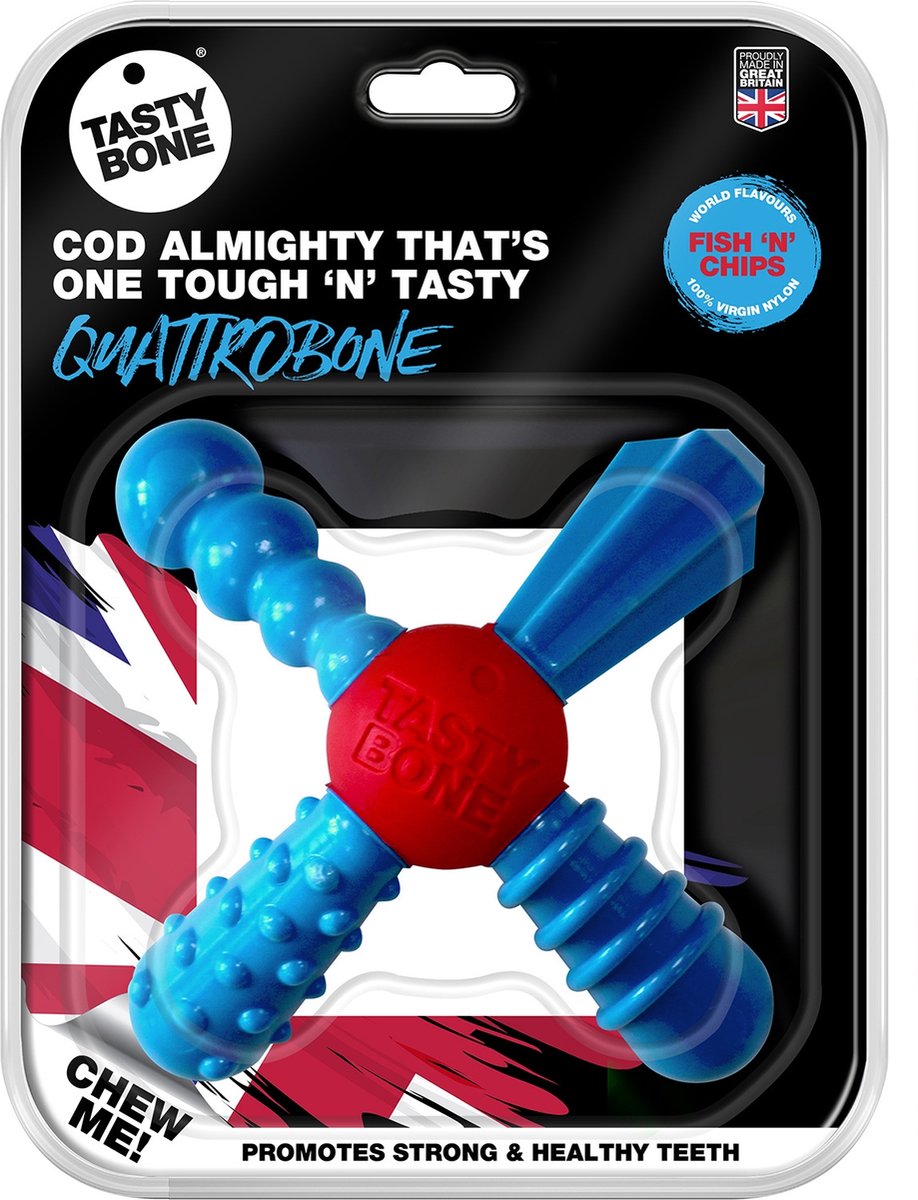 Bol.com TastyBone - Small - Quattro Bone - Fish & Chips - Hond - Kauwspeelgoed - Vegan - Kluif - Nylabone aanbieding