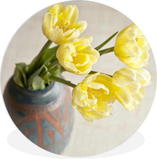 Wandcirkel Gele tulp - Gele tulpen instenen vaas - ⌀ 150 cm - rond  schilderij -... | bol.com