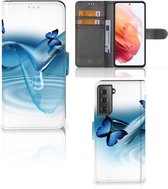 GSM Hoesje Geschikt voor Samsung Galaxy S21 Telefoonhoesje Portemonnee Vlinders