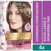L'Oréal Paris  Excellence 6 Donkerblond Haarverf 4 stuks Voordeelverpakking