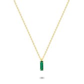 Twice As Nice Halsketting in goudkleurig edelstaal, baguette, groene kristal  38 cm+5 cm