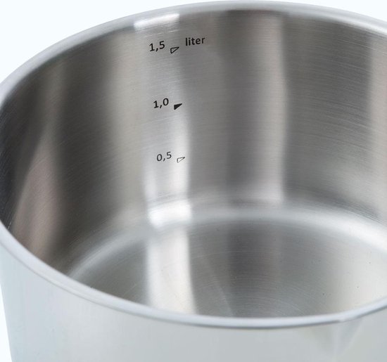 BK Essentials Pannenset 4-delig - 16/18/20cm -Zonder PFAS-vrije antikleeflaag - Pannenset inductie - Inductie kookpan - RVS pannenset - Ovenbestendig tot 230°C - Met glazen deksel - Zilver