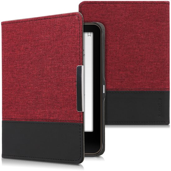 kwmobile hoes geschikt voor Tolino Vision 1 / 2 / 3 / 4 HD - Canvas beschermhoes in donkerrood / zwart - Voor e-reader van Merkloos — afbeelding 4