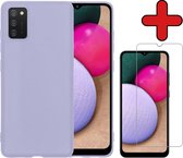 Samsung A02s Hoesje Lila Siliconen Case Met Screenprotector - Samsung Galaxy A02s Hoes Silicone Cover Met Screenprotector - Lila