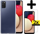 Hoesje Geschikt voor Samsung A02s Hoesje Siliconen Case Met 2x Screenprotector - Hoes Geschikt voor Samsung Galaxy A02s Hoes Siliconen - Transparant