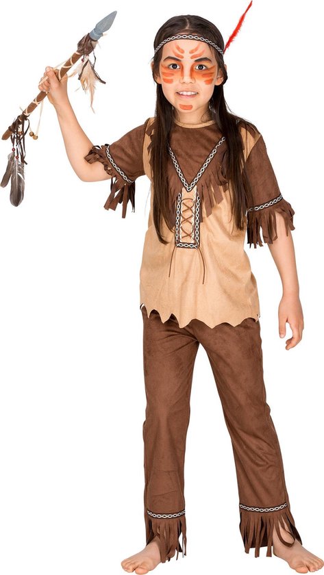 dressforfun - meisjeskostuum indianenvrouw rode havik 128 (8-10y) - verkleedkleding kostuum halloween verkleden feestkleding carnavalskleding carnaval feestkledij partykleding - 300662